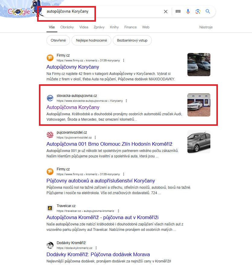 Autopujcovna Korycany